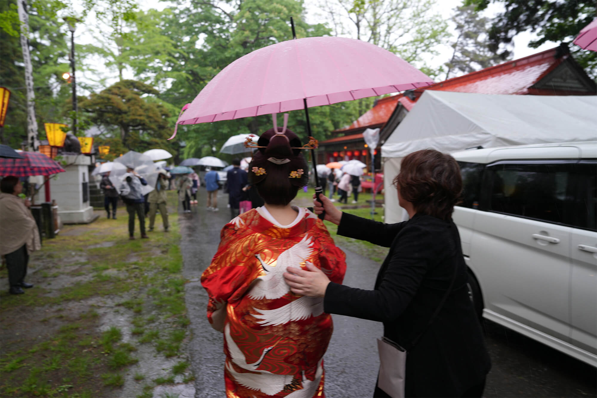 神社到着